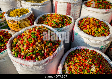 Various noodles for sale in bags at an open air market, Mumbai, Maharashtra, India Stock Photo