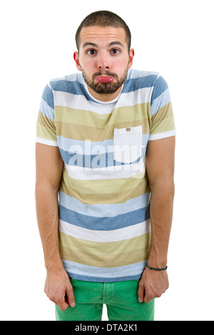 young casual silly man portrait, in a white background Stock Photo