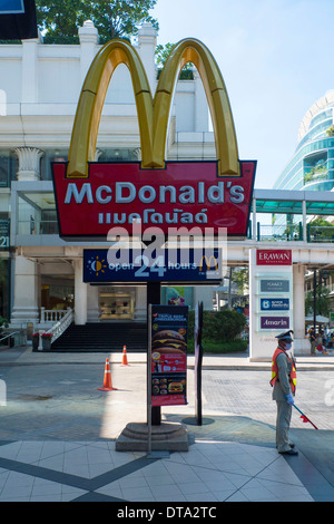 Sign, logo of a McDonald's Restaurant, Bangkok, Thailand Stock Photo