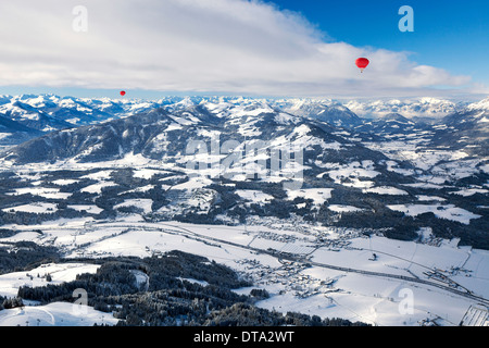 Hot air balloon flight over the Tyrolean Unterland, Kössen, Tyrol, Austria Stock Photo