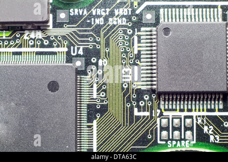 Microchips by other elements on a circuit board Stock Photo
