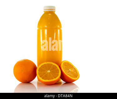 bottle with fresh orange juice isolate on white Stock Photo