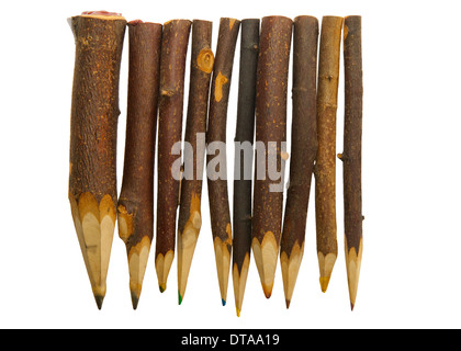 Unique sharp wooden Pencils isolated on white Stock Photo