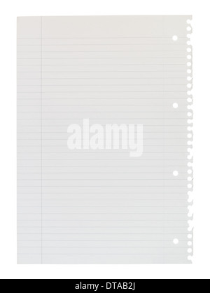 A4 page of notepaper torn from spiral bound lined notepad isolated against a white background. Stock Photo