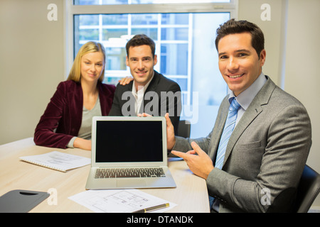 Woman man banker contract office home architect computer Stock Photo