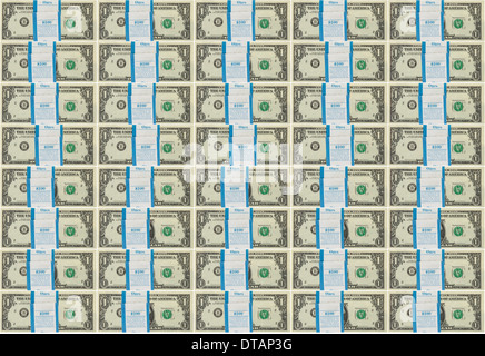 Bundles of one dollar notes with bandrole as a infinity background Stock Photo