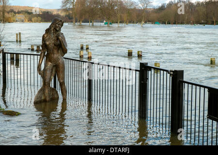 Ama mermaid bronze statue under floodwater Henley on Thames Oxfordshire UK Stock Photo