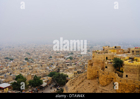The view of Jaisalmer yellow sandstone city from Jaisalmer fort Rajasthan India. Stock Photo