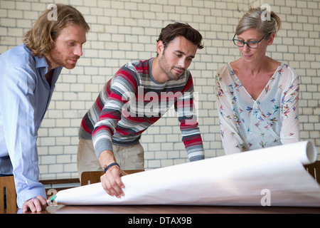 Office colleagues discussing on plan Stock Photo