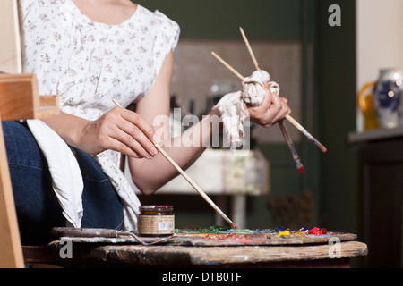 Woman Holds Sample Palette Paint Clay Stock Photo 2208849487