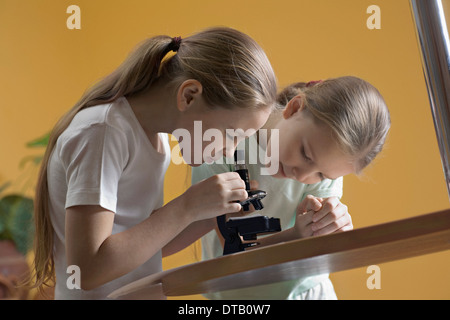 girl looking through a microscope Stock Photo - Alamy