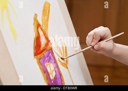 Child's hand painting, close-up Stock Photo