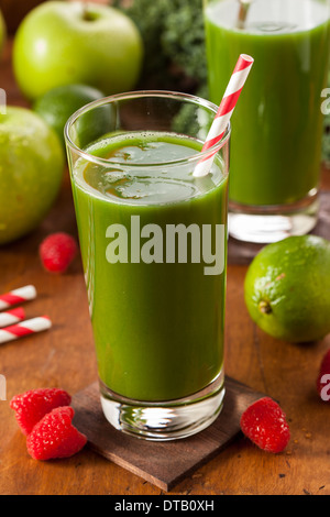 Healthy Green Vegetable and Fruit Smoothi Juice with Apple and Greens Stock Photo