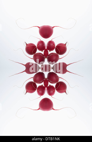 A digital composite of mirrored images of an arrangement of radishes Stock Photo