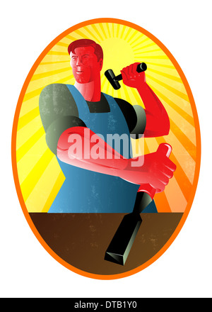 Carpenter Sculptor With Hammer Chisel Retro Stock Photo - Alamy