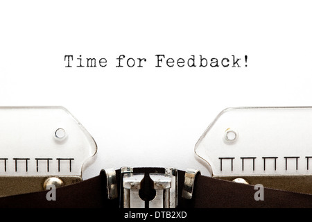 Time for Feedback printed on an old typewriter. Stock Photo