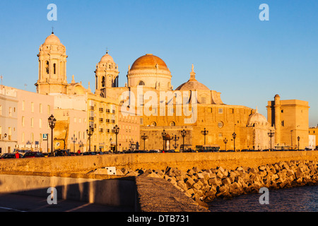 Promenade and Cathedral of Cadiz, Andalusia, Spain Stock Photo