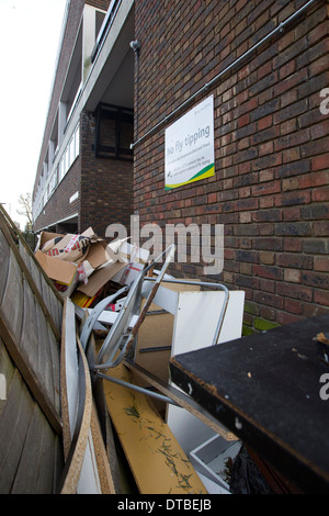 United Kingdom, London : Abandoned goods and rubbish are fly tipped on an estate in Islington, North London.