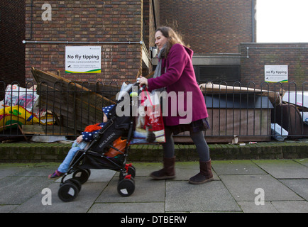 United Kingdom, London : Abandoned goods and rubbish are fly tipped on an estate in Islington, North London.