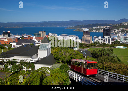 Cable Car and city view, Wellington, North Island, New Zealand Stock Photo