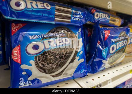 Boxes of Mondelez International Oreo Cookies on a supermarket