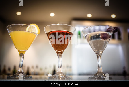 Three cocktails in a row Stock Photo