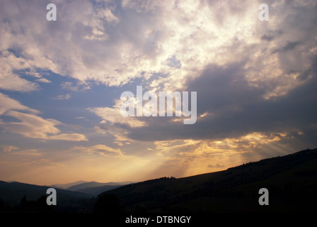 Sunset in Carpatian mountains in summer Stock Photo
