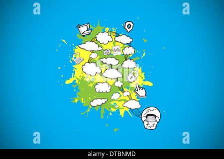 Composite image of cloud computing concept on paint splashes Stock Photo