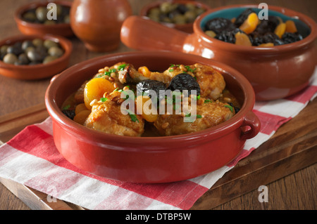 Pollo a la Catalana. Catalan chicken with dried fruit and pine nuts Spain Food Stock Photo