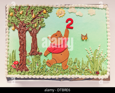 Details of birthday cake isolated on white background. Stock Photo