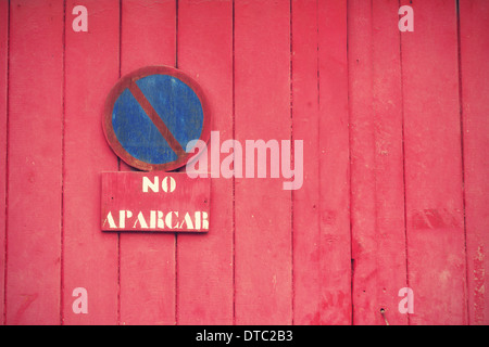 No parking traffic sign on a wooden wall Stock Photo
