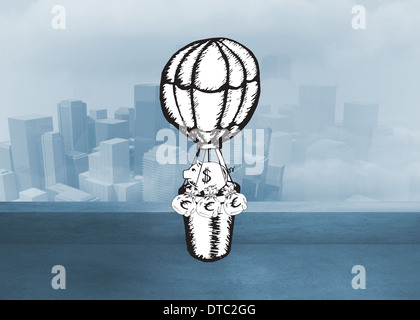 Composite image of cash in hot air balloon doodle Stock Photo
