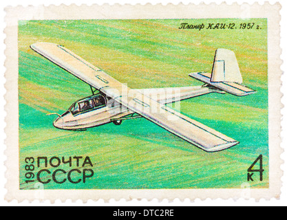 USSR - CIRCA 1983: A stamp printed by Russia shows plane glider, series, circa 1983 Stock Photo