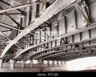 view from underneath a bridge in winter Stock Photo