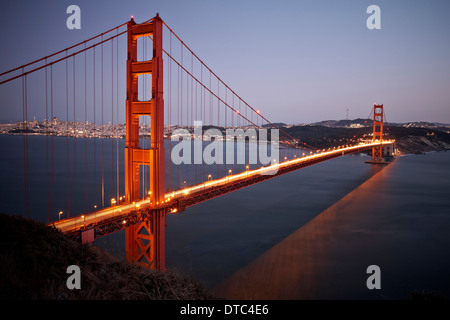 Scenic view of Golden Gate Bridge at dusk, San Francisco, California, USA Stock Photo