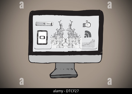 Composite image of computing and business doodles on computer screen Stock Photo