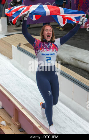 Sochi, Russia. 14th Feb, 2014. Elizabeth Yarnold GBR at 2014 Winter Olympics womans skeleton, sanki slide centre, Sochi, Russia, Credit:  Action Plus Sports/Alamy Live News Stock Photo