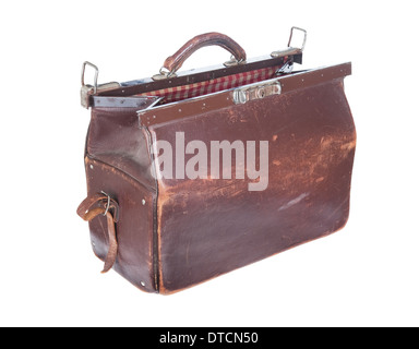 Brown vintage valise isolated on a white background Stock Photo
