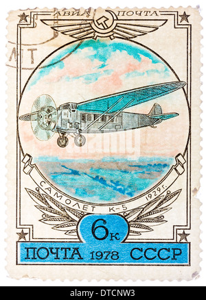 USSR - CIRCA 1978: A Postage Stamp Printed in the Russia Shows airplane k-5, circa 1978 Stock Photo