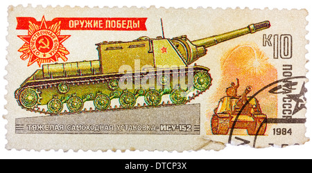 USSR - CIRCA 1984: postage stamp show Russian self-propelled gun ISU-152, circa 1984 Stock Photo