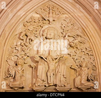 Bratislava - Holy Trinity relief in st. Ann side chapel - prior north portal of church from 14. cent. in st. Martin cathedral Stock Photo