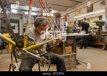 Berlin, Germany, bicycle frame building in the workshop of Ostrad Stock Photo