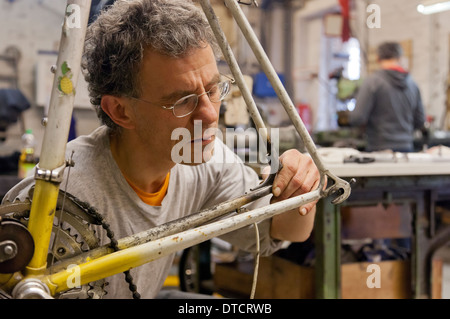 Berlin, Germany, bicycle frame building in the workshop of Ostrad Stock Photo