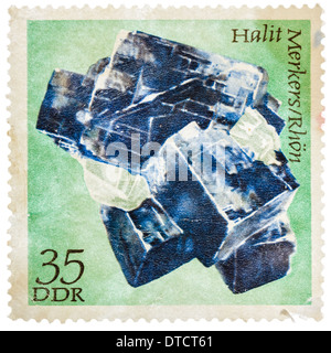 GDR- CIRCA 1972: Stamp printed in German Democratic Republic (East Germany) shows semiprecious stone Halit, circa 1972 Stock Photo