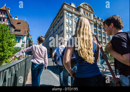 Teen students walking to high school Strasbourg Alsace France Europe Stock Photo