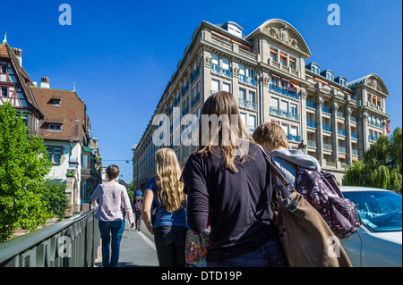 Students going to high school Strasbourg Alsace France Stock Photo