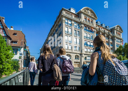 Students going to high school Strasbourg Alsace France Europe Stock Photo