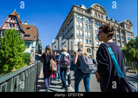 Students going to high school Strasbourg Alsace France Stock Photo