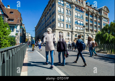 Students going to high school Strasbourg Alsace France Stock Photo