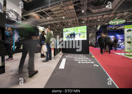 London, UK. 15th Feb, 2014. The UK’s largest cycling exhibition showcases many new bikes. The Sky Team stand. Credit:  Malcolm Park editorial/Alamy Live News Stock Photo